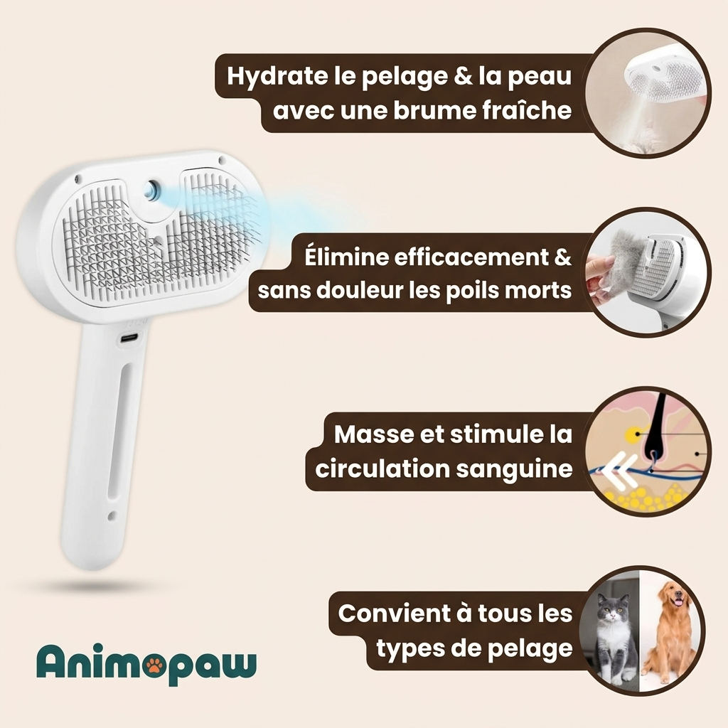 VapoBrosse AnimoPaw® | Brosse de Toilettage Professionnelle pour Animaux de Compagnie