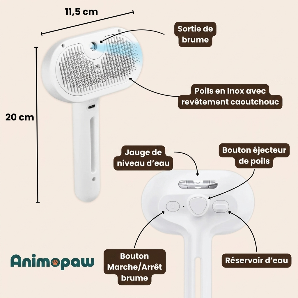 VapoBrosse AnimoPaw® | Brosse de Toilettage Professionnelle pour Animaux de Compagnie